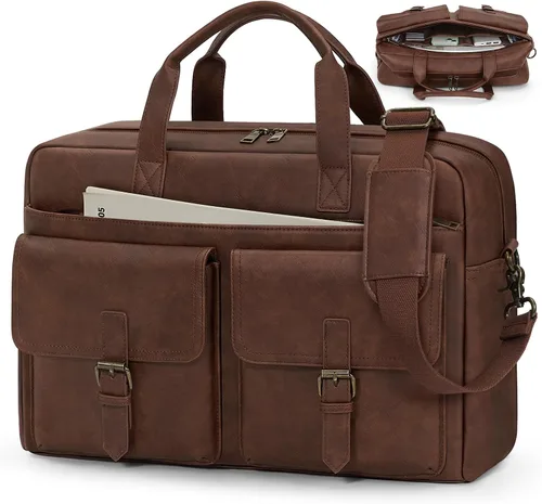 Vista 9 de RAINSMORE Bolsa tipo mensajero para hombre, de piel de 16 pulgadas, para laptop, maletín para computadora de trabajo, oficina, negocios, viajes