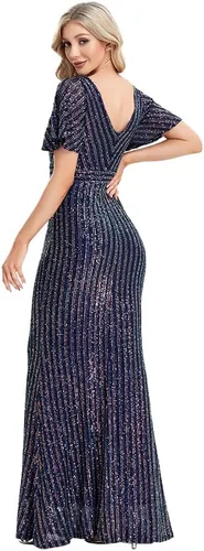 Vista 6 de Vestido de fiesta brillante con lentejuelas, corte sirena con mangas para mujer, para fiestas de graduación