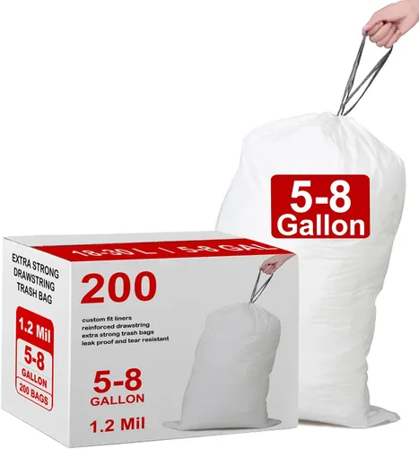 Vista 6 de Bolsas de basura con cordón resistentes de 50 unidades de 1.2 mil de grosor Forros blancos para botes de basura compatibles con Code P de 13-17