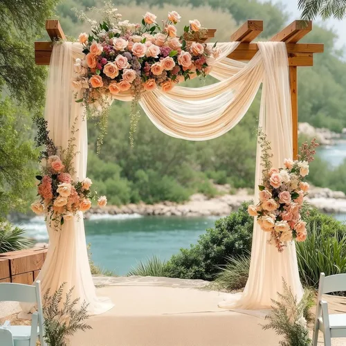 Vista 9 de 1 panel de cortina de telón de fondo transparente para arco de boda, cortina de arco para boda, recepción, decoración de fiesta de despedida
