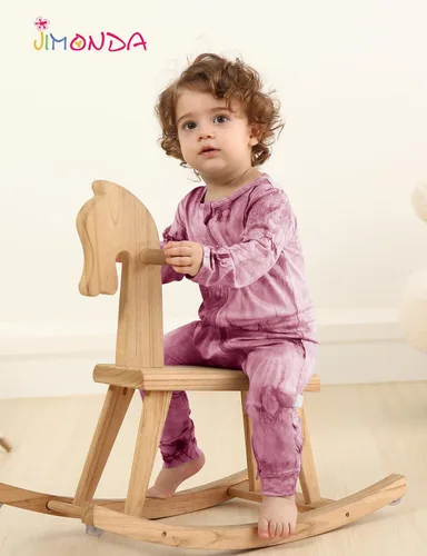 Vista 5 de Jimonda Pijamas sin pies para bebés, niñas y niños, con cremallera de 2 vías, manga larga, suave, para dormir, mameluco de teñido anudado