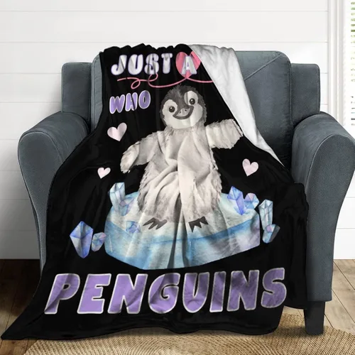 Vista 4 de Manta de pingüino para regalo, 40 x 30 pulgadas, bonita manta para niños, niñas y niños, manta negra suave y mullida para regazo y silla