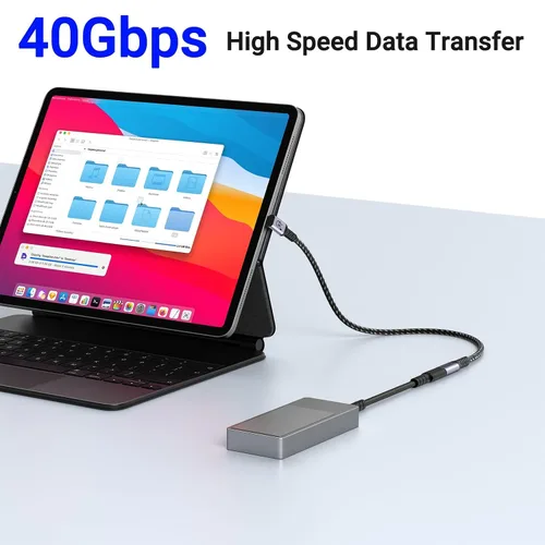 Vista 4 de Cable de extensión USB 4.0 USB-C macho a hembra en ángulo recto de Carga rápida de 240 W 5 A, transferencia de datos de alta velocidad de 40 Gbps
