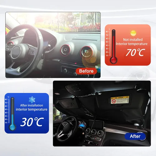 Vista 4 de Parasol Sombrilla para Parabrisas - Protector Reflector Visera Solar Plegable para Automóvil para Bloqueo de Rayos UV y Protección contra el Calor