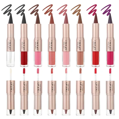 Vista 33 de BAISEN DIARY 2 en 1 doble punta mate delineador de labios y brillo de labios, lápiz combinado de labios marrón nude degradado, delineador de labios