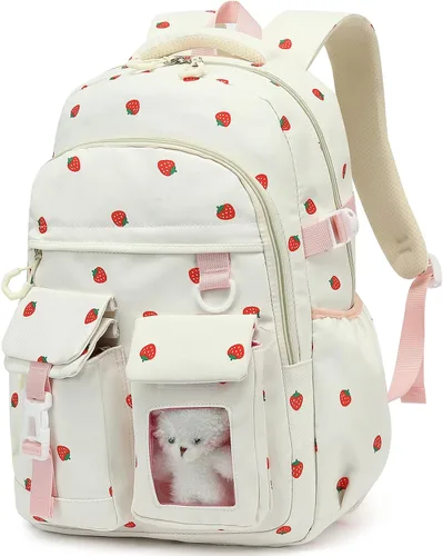 Vista 8 de PRLINJSK Mochila para niñas, mochila escolar linda para niñas, niños y adolescentes, mochila Kawaii para primaria, Negro, Mediana, Mochilas