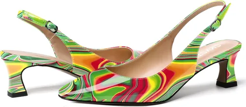 Vista 6 de SKYSTERRY Vestido de mujer de noche Slingback gatito punta cuadrada Carrete de patente de oficina Zapatos de tacón bajo 2 pulgadas
