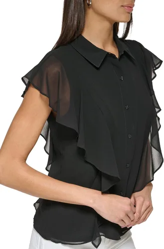 Vista 4 de Calvin Klein Blusa sin mangas con volantes para mujer