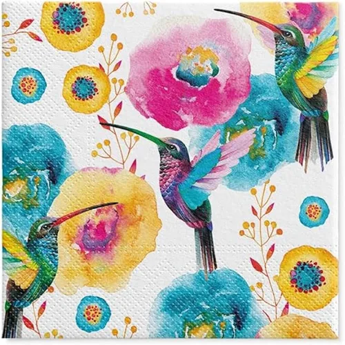 Vista 29 de Servilletas de papel de flores de primavera y verano, tamaño almuerzo, desechable, 20 unidades, 13 x 13 pulgadas (desplegadas) (Bird of Paradise)