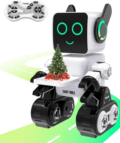 Vista 11 de okk Juguetes Robot para Niños, Robot de Control Remoto Programable, Juguetes Interactivos con Alcancía, LED y Bandeja, Camina Habla Canta Baila