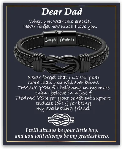 Vista 16 de Gifts for Men Infinity Leather Bracelet for Dad New Daddy Husband Boyfriend Son Grandson Brother Nephew Uncle Black Braided Engraved Leather Jewelry