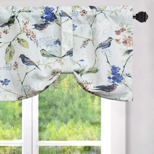 Vista 26 de Leeva - Cortinas pequeñas con estampado de pájaros, 24 pulgadas de largo, conjunto de paneles para ventanas, diseño de estampado de pájaros