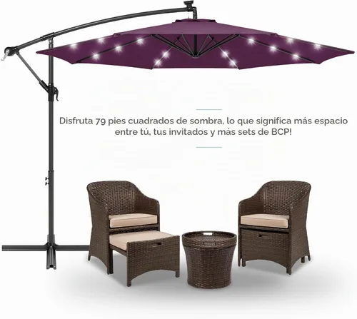 Vista 2 de Best Choice Products Sombrilla de Patio de Mercado Colgante Descentrada con LED Solar de 10 pies para Patio Trasero, Junto a la Piscina, Césped