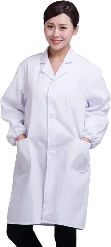 Vista 4 de Unisex Médico Blanco Laboratorio Escudo Médico Profesional Enfermera Uniforme Estudiante Laboratorio Clase Chaqueta Larga