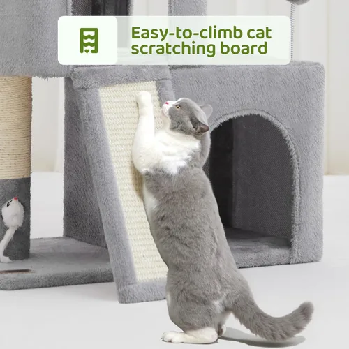 Vista 5 de Woochpet Árbol para gatos de 24 pulgadas de alto con 2 condominios para gatos y juguete de ratón, acogedora torre pequeña para gatos con poste