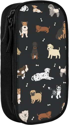 Vista 2 de Perinsto Estuche para lápices de perros lindos animales, gran capacidad, con múltiples compartimentos, caja de papelería, soporte para lápices