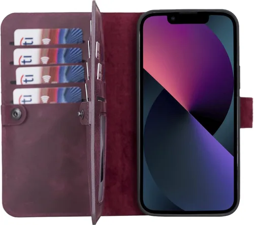 Vista 35 de HARDISTON Funda de piel auténtica de alta calidad hecha a mano para iPhone 7/8 / SE doble folio tarjetero - Funda magnética desmontable - Soporte