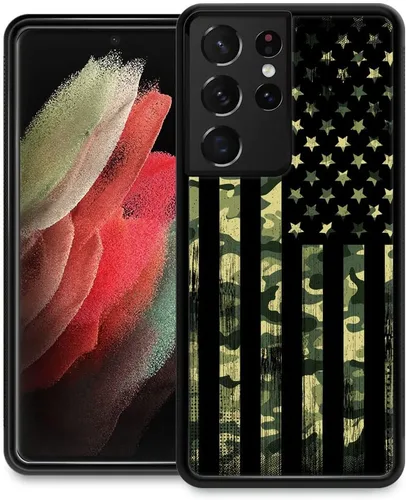 Vista 30 de Funda compatible con Samsung Galaxy S21 Ultra, funda protectora de madera con bandera estadounidense antideslizante y a prueba de golpes