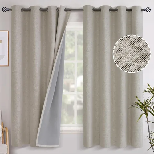 Vista 83 de YoungsTex - Cortinas opacas de lino para dormitorio, oscurecimiento de la habitación, cortinas con textura de lino, paneles con aislamiento térmico