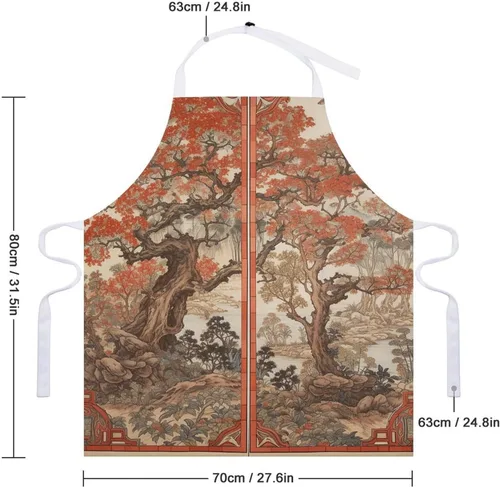 Vista 2 de MUSM Apron for Adults - 27.6 X 31.5 Inch, Heavy-Duty Polyester Aprons with Two Large Pockets, Waterproof Some Flowers And Trees Kitchen Apron for