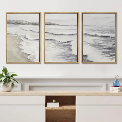 Vista 303 de wall26 Lienzo enmarcado para pared, juego de arte de acuarela pastel, paisaje rural, ilustraciones con formas abstractas, arte moderno, decorativo