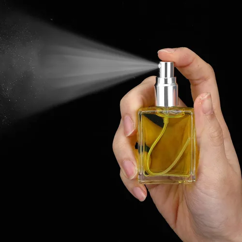 Vista 5 de Paquete de 24 botellas de atomizador de niebla fina de vidrio transparente, mini botella de perfume recargable de 0.5 onzas líquidas, botella