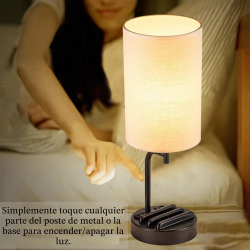 Vista 6 de Lámpara de mesa USB con control táctil Dreamholder, lámpara de noche mejorada de 3 vías regulable con puertos de carga USB C & A y tomacorriente AC