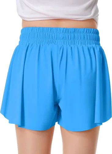 Vista 2 de Paquete de 2 pantalones cortos de mariposa para niños y niñas, pantalones cortos holgados con bolsillo 2 en 1, pantalones cortos deportivos
