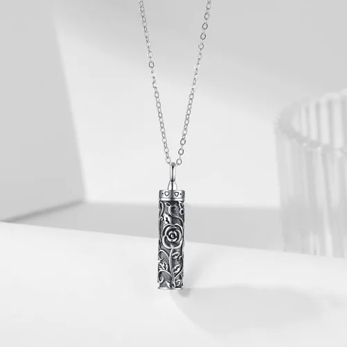 Vista 2 de Collar con colgante de urna de cenizas de cremación y árbol de la vida para mujer, plata de ley US1