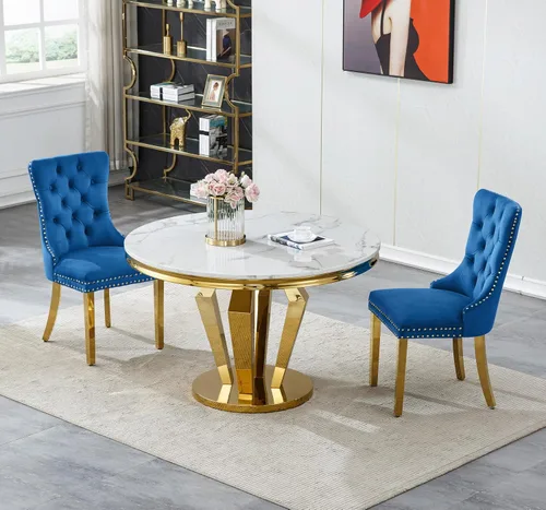 Vista 52 de Juego de mesa de comedor de mármol sintético de oro blanco de 47 pulgadas para 2, juego de mesa de comedor de cocina de 3 piezas, juego de mesa