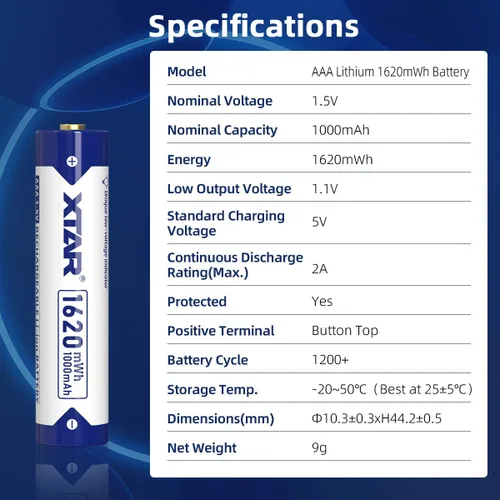 Vista 7 de XTAR AAA Batería Recargable Triple AAA Baterías Recargables 1.5V 1620mWh (8pcs 1620mWh 1.5V AAA)