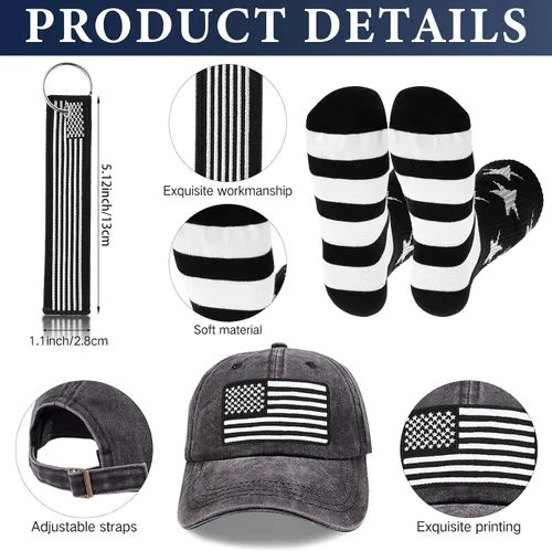 Vista 3 de Set de regalos de bandera americana Sieral para hombres incluye vaso, gorra de béisbol, calcetines, llavero con caja de regalo para veteranos