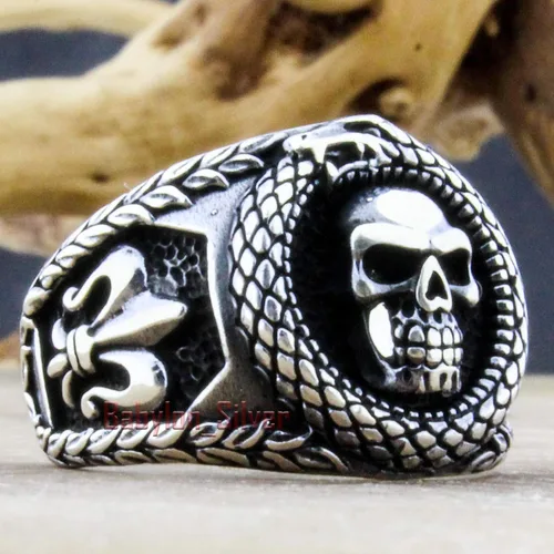Vista 2 de Anillo de plata de ley 925 maciza estilo retro gótico con calavera de motociclista turca para hombre