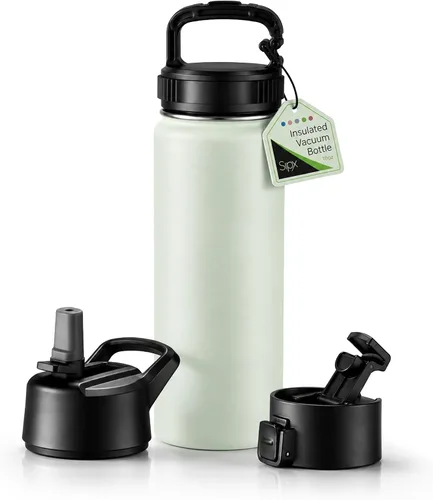 Vista 129 de SIPX™ Botella de Agua Aislada de 18 oz con 3 Tapas – Acero Inoxidable a Prueba de Fugas, Triple Aislamiento – Frío 24 Horas/Caliente 12 Horas – Negro