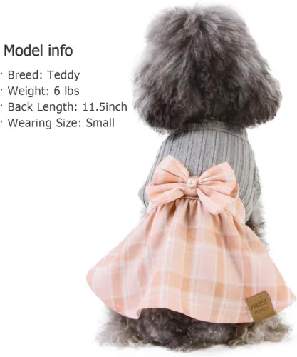 Vista 13 de KYEESE Vestido de Navidad para Perro de Cuadros Búfalo Rojos, Vestidos para Perros con Corbatín, Vestido para Perro Pequeño 0#Buffalo Check