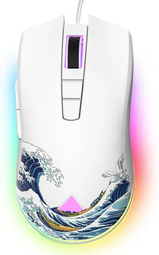 Vista 8 de Womier Ratón para juegos con cable, mouse de computadora RGB de 12800 DPI topográfico con 7 botones programables y 7 modos retroiluminados, software