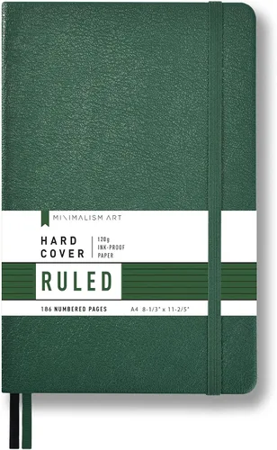 Vista 21 de Minimalism Art, Premium Hard Cover Notebook Journal, X-Large Size, Master A4 8.3" x 11.4", 186 Numbered Pages, Gusseted Pocket, Ribbon Bookmark