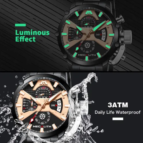 Vista 4 de MEGALITH Reloj para hombre de 1.772 in de acero inoxidable, cronógrafo, resistente al agua, analógico, de cuarzo, con fecha, resistente