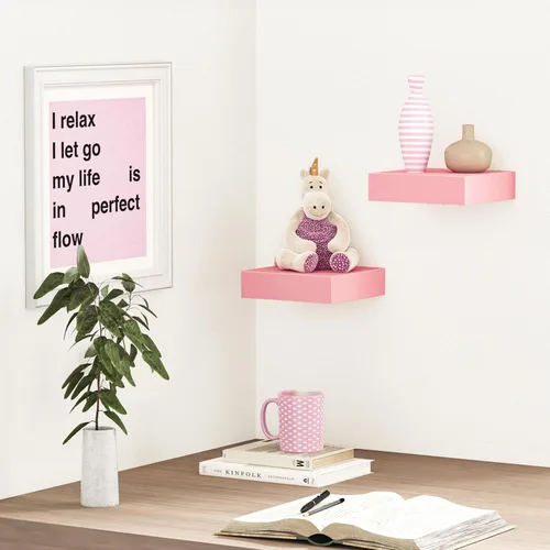 Vista 5 de BAMEOS Estantes flotantes rosas para pared, estantes de pared de 6 x 6 pulgadas para habitación, estantes flotantes para libros, estantes colgantes