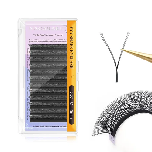 Vista 17 de NAGARAKU YY - Extensiones de pestañas, suministros Y, Lash 4D, Easy Fan, pestañas cruzadas de volumen ruso, pestañas YY, tejidas a mano, malla