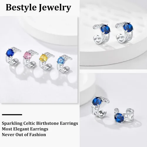 Vista 3 de Bestyle Vintage 925 Sterling Silver Celtic CrossTriquetra Necklace with 12 Month Heart Gemstone, Dainty Heart Birthstone Necklace Faith Irish Amulet