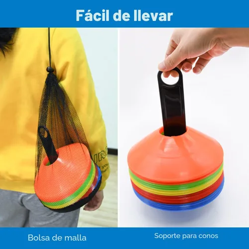 Vista 4 de 25/50/100 piezas de conos de disco, conos de agilidad de fútbol con bolsa de transporte y soporte, conos de fútbol para entrenamiento deportivo