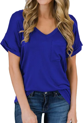 Vista 31 de Miholl Camiseta holgada, informal, de manga corta, con cuello en V, para mujer Blanco (02 White)