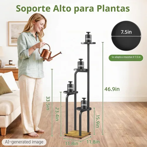 Vista 3 de LASZOLA - Estante alto para plantas, esquina interior de 5 niveles, color negro Negro mate
