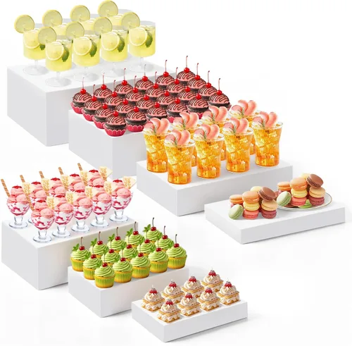 Vista 29 de Leinuosen Juego de 7 Elevadores Grandes para Buffet de 6" a 12" Caja de Exhibición de Acrílico Elevador de Mesa de Postres para Catering Soporte