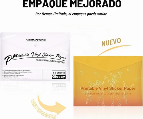 Vista 8 de JANDJPACKAGING Papel adhesivo de vinilo imprimible, 55 hojas, blanco BLANCO BRILLO