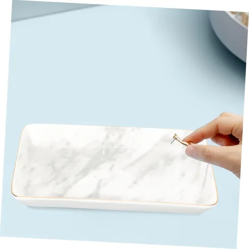Vista 7 de LABRIMP Plato de joyería de mármol nórdico, bandeja de almacenamiento decorativa, bandeja de almacenamiento para profesores, jubilación para mujeres