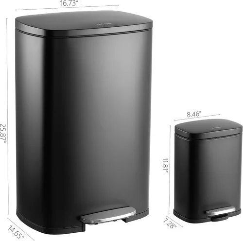 Vista 4 de happimess HPM1006B Connor - Bote de basura rectangular de 13 galones con tapa de cierre suave y mini basurero gratis, resistente a las huellas Negro