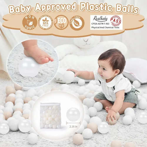 Vista 3 de Bolas de pozo de bolas Realhaha 50 100 200 500 Bolas de juego de plástico para bebés, niñas, niños pequeños, tienda de campaña, piscina, sala