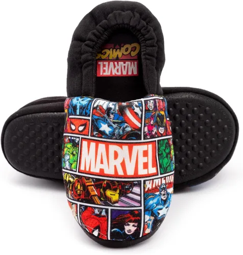 Vista 5 de Marvel Avengers - Pantuflas para niños y niños, zapatos de casa de cómics, Negro